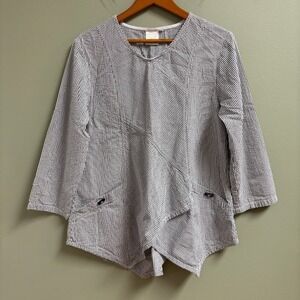 Mill Valley Clothing Co Womens Lagenlook Tunic Top Size M Seersucker Asymmetric